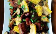 The method of cooking pork ribs with shiitake mushrooms and corn