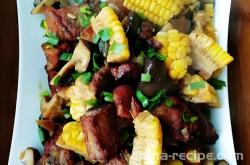 The method of cooking pork ribs with shiitake mushrooms and corn