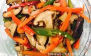The recipe for the home style version of shiitake mushrooms and green peppers