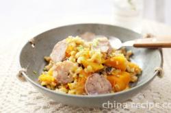 The recipe for brown rice, pumpkin, and bacon rice