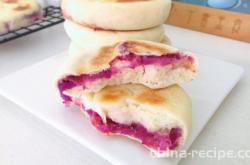 The recipe for making purple sweet potato cheese pancake