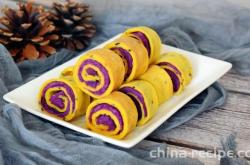 Preparation of egg rolls with purple potato and glutinous rice