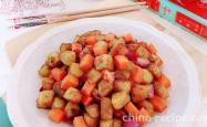 The method of stir frying double diced vegetables with vegetarian ingredients