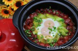The practice of Little pan rice with Cantonese sausage