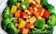 The recipe for broccoli, ham, and diced fruits