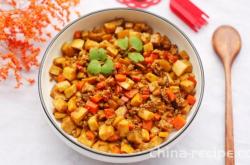 The method of stir frying shiitake mushrooms with minced meat and rice killer