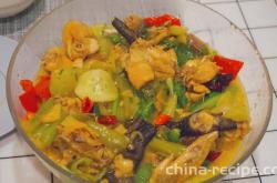 The method of braising chicken in a dry pot