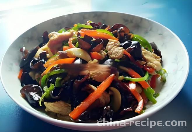 The method of stir frying pork slices with fungus
