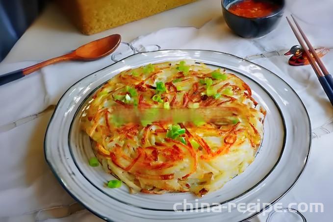 The recipe for scallion flavored shredded potato cake