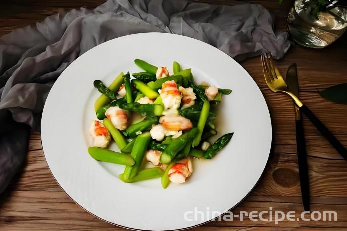 Method for stir frying asparagus and shrimp