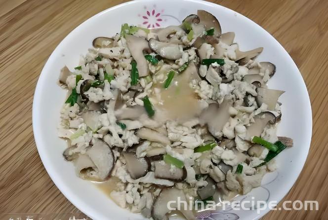 The method of stir frying chicken jerky with shiitake mushrooms