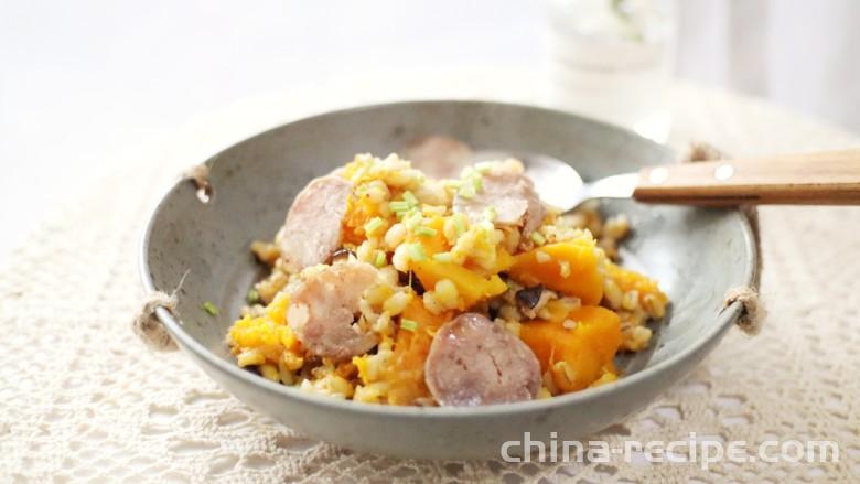 The recipe for brown rice, pumpkin, and bacon rice