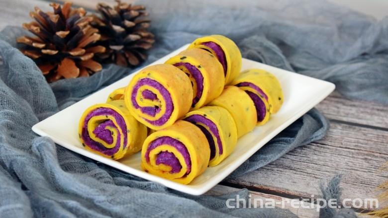 Preparation of egg rolls with purple potato and glutinous rice