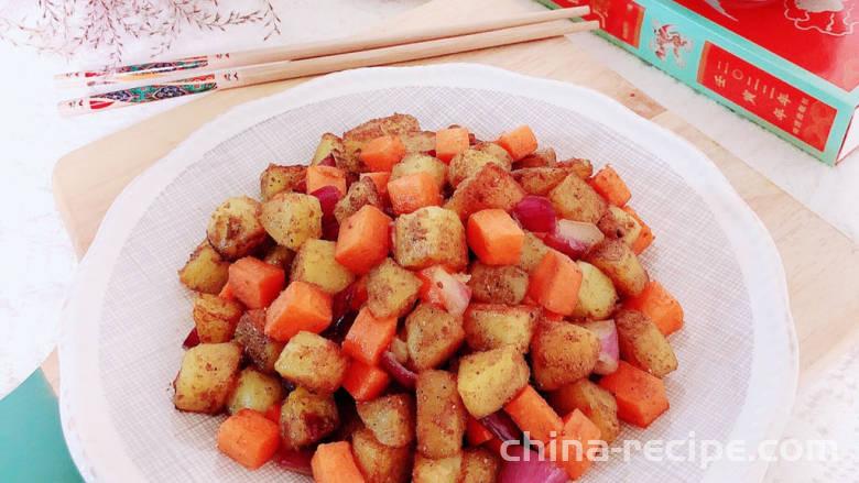 The method of stir frying double diced vegetables with vegetarian ingredients