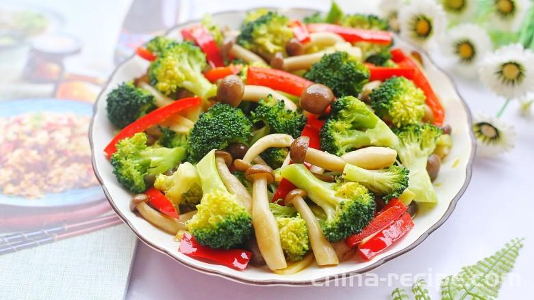 The method of stir frying mushrooms with broccoli