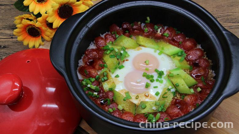 The practice of Little pan rice with Cantonese sausage
