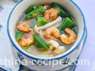 秋葵虾仁菌菇汤,成品 