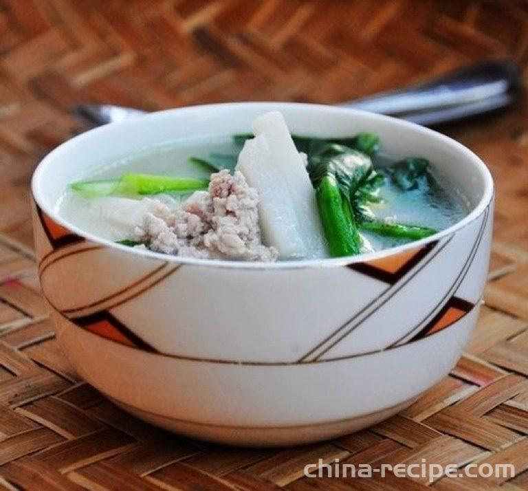 The recipe for making Caixin minced meat soup rice cake
